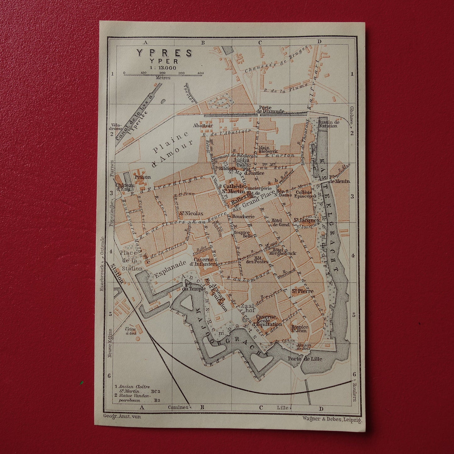old map of Ypres Belgium Yper Ieper