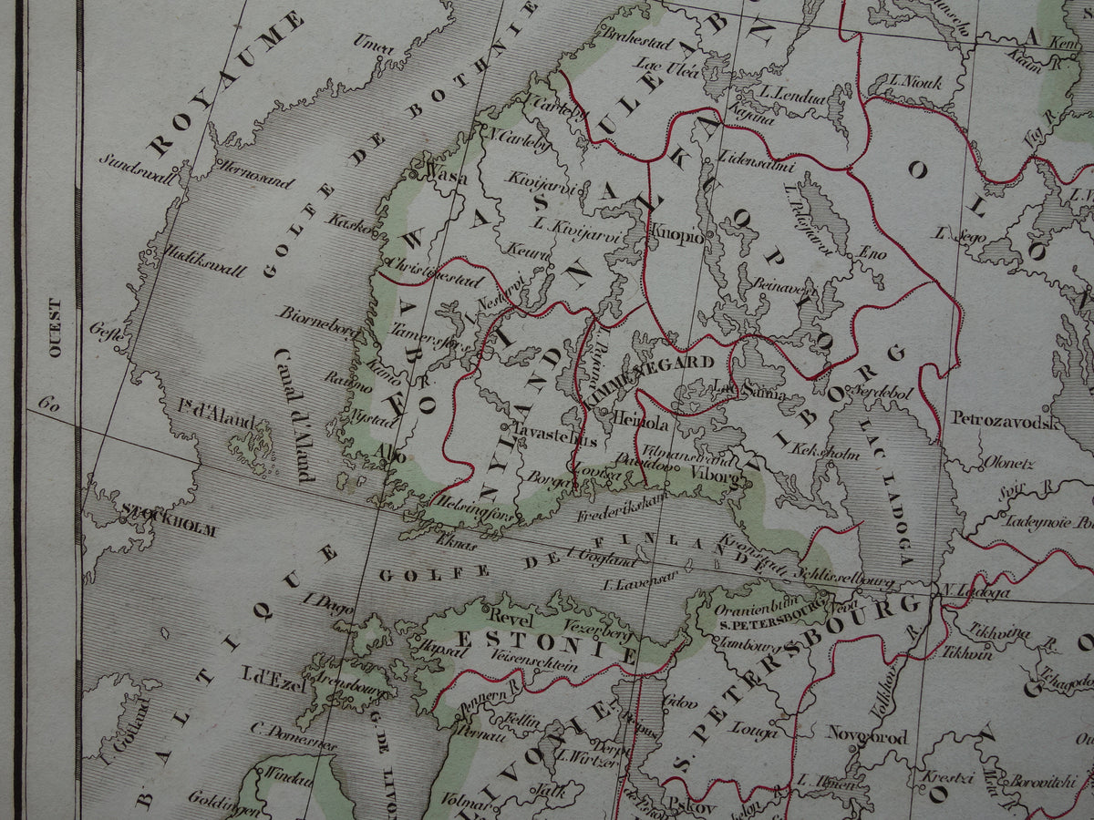 RUSLAND oude historische landkaart van Europees Rusland met Finland en Baltische Staten - originele antieke kaart 1832
