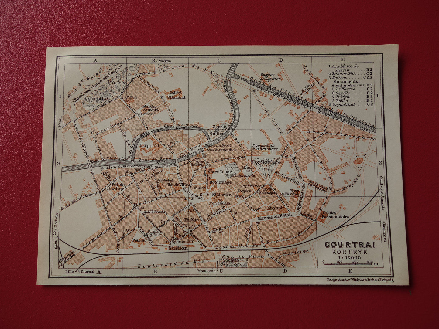 KORTRIJK old map of Kortrijk / Courtrai Belgium from 1910 small original antique map map