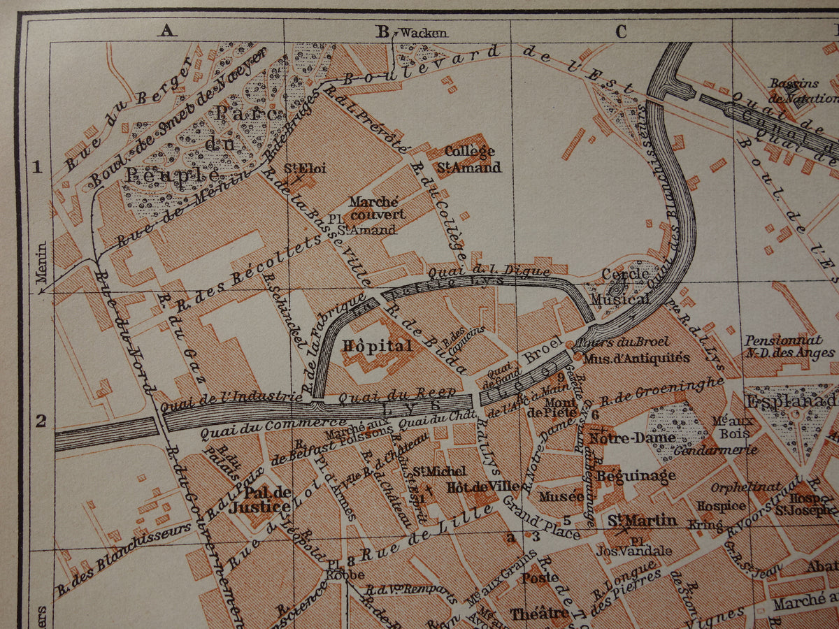 KORTRIJK oude kaart van Kortrijk / Courtrai België uit 1910 kleine originele antieke plattegrond landkaart