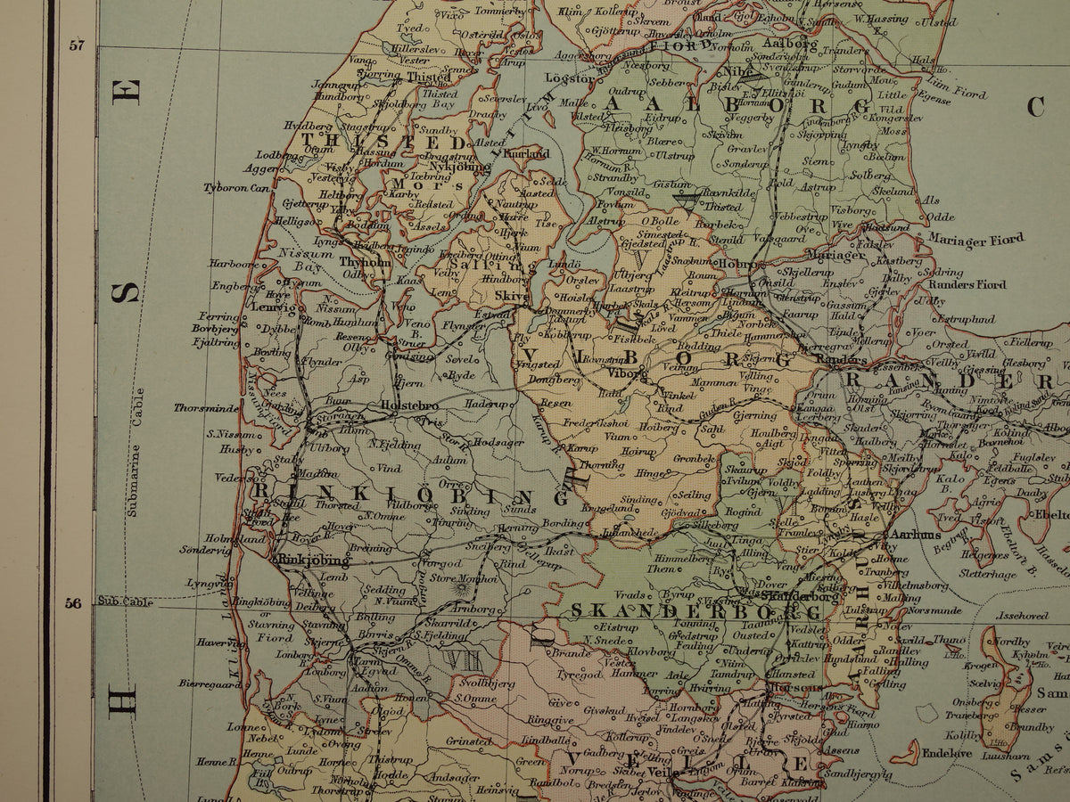 Denmark large old map of Denmark Greenland and Iceland from 1890 original antique map poster