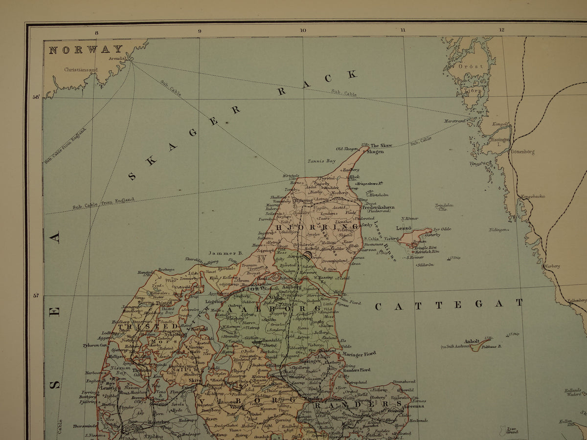 Denmark large old map of Denmark Greenland and Iceland from 1890 original antique map poster
