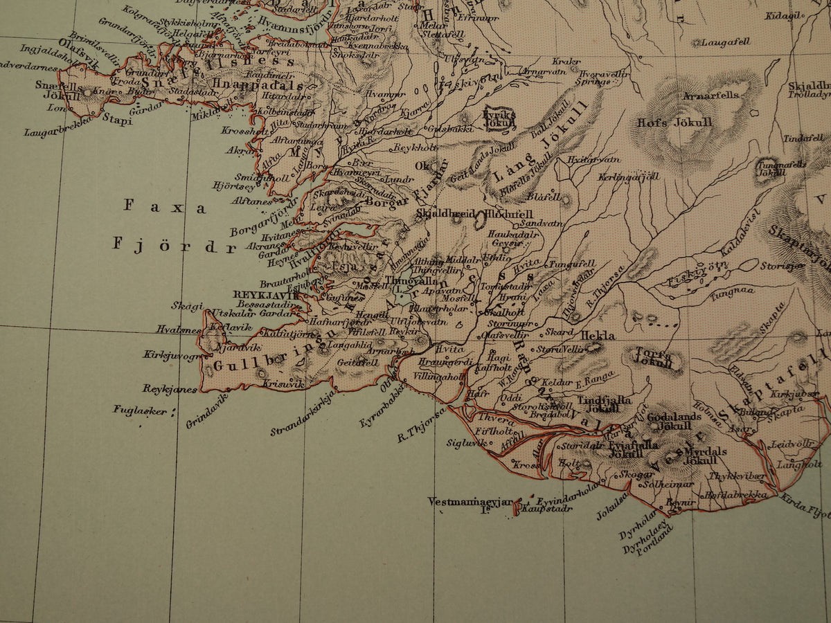 Denmark large old map of Denmark Greenland and Iceland from 1890 original antique map poster