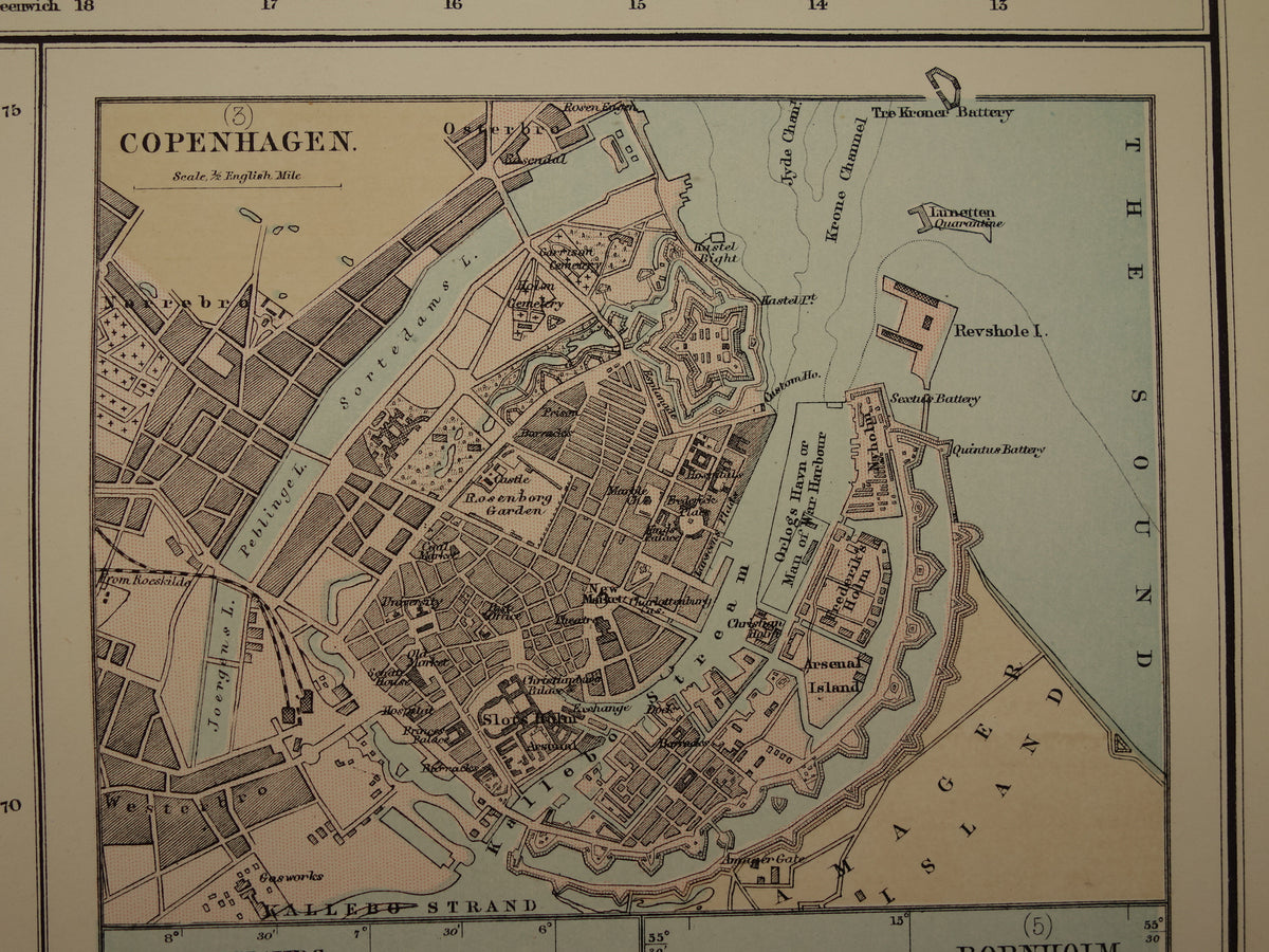 Denmark large old map of Denmark Greenland and Iceland from 1890 original antique map poster