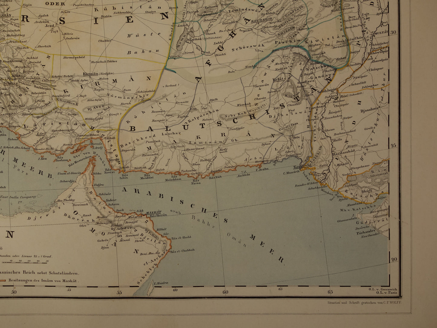MIDDLE EAST Large Old Map of Turkish Empire Persia Caucasus 1855 Original Antique Map Turkey Saudi Arabia Iran Iraq