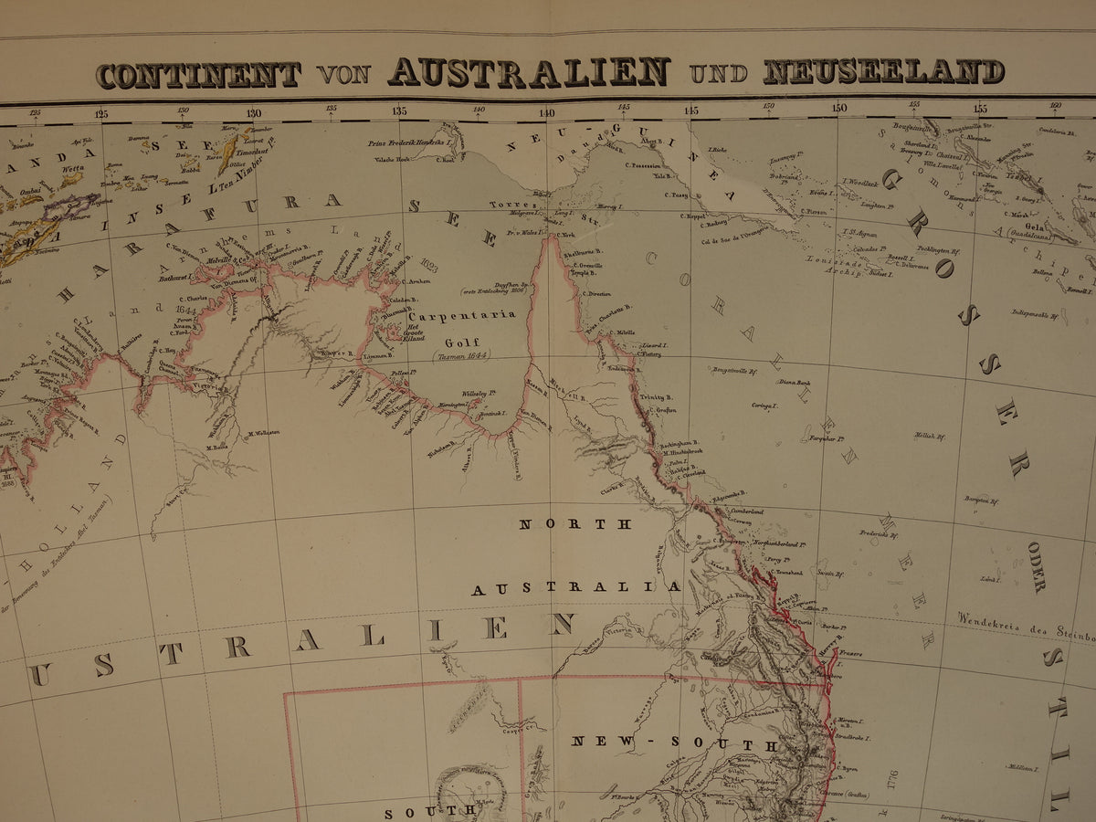 Australia & New Zealand Large Antique Map 1857 Original Hand-Colored Map