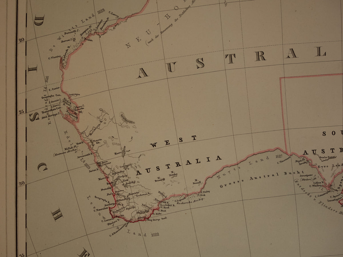 Australia & New Zealand Large Antique Map 1857 Original Hand-Colored Map