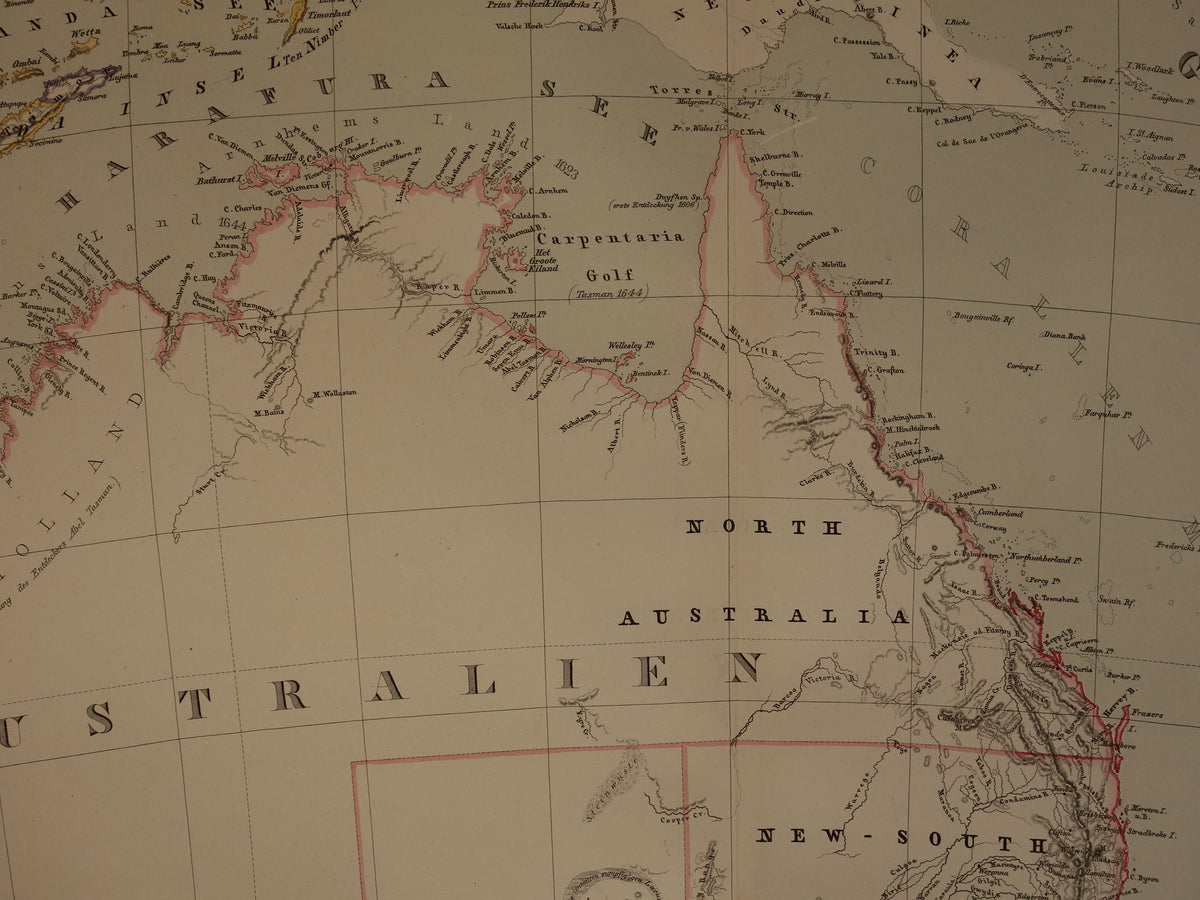 Australia & New Zealand Large Antique Map 1857 Original Hand-Colored Map