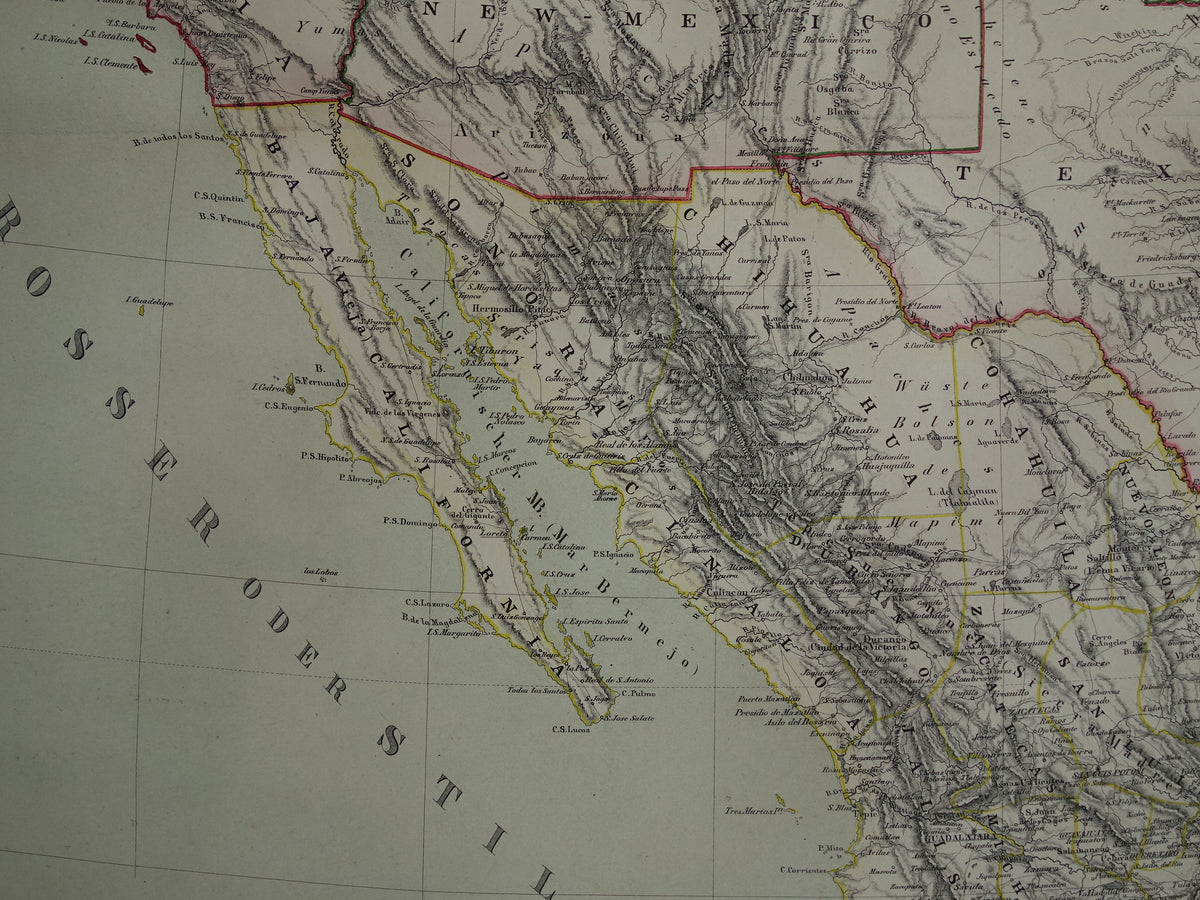 United States West Coast old map of USA in 1857 original antique map America vintage poster