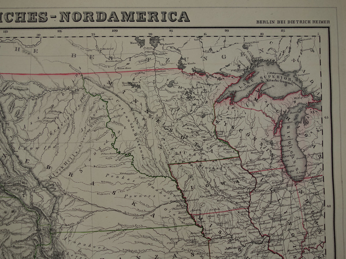 United States West Coast old map of USA in 1857 original antique map America vintage poster