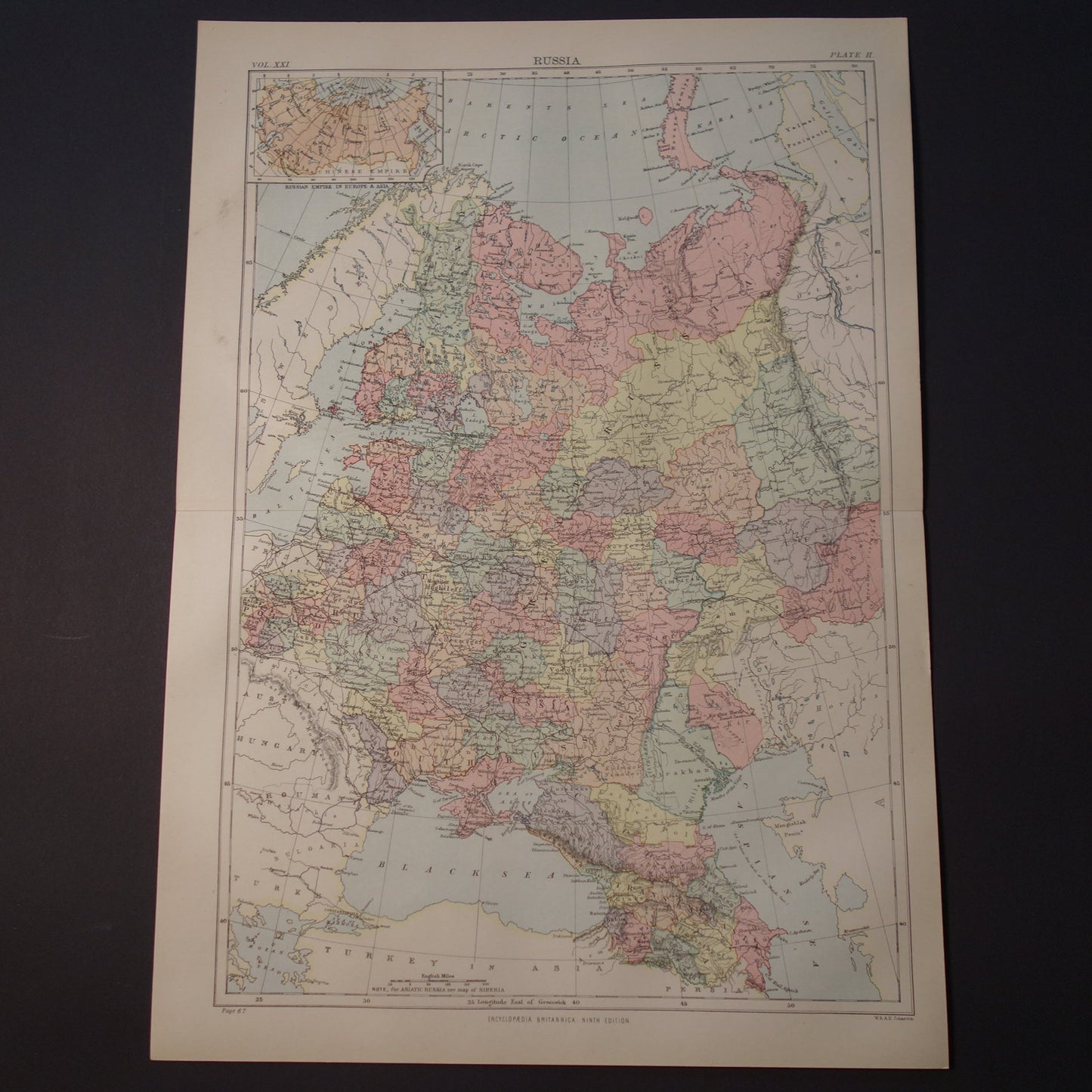 Old map of European Russia from the year 1886 original English antique map
