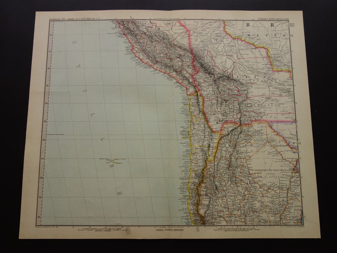 Oude landkaart Peru Chili Bolivia antieke kaart - kaarten met jaartal