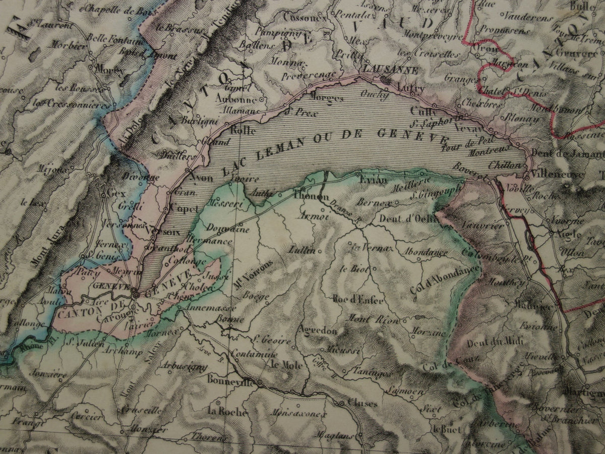 SWITZERLAND Large old map from 1851 original antique French map with date