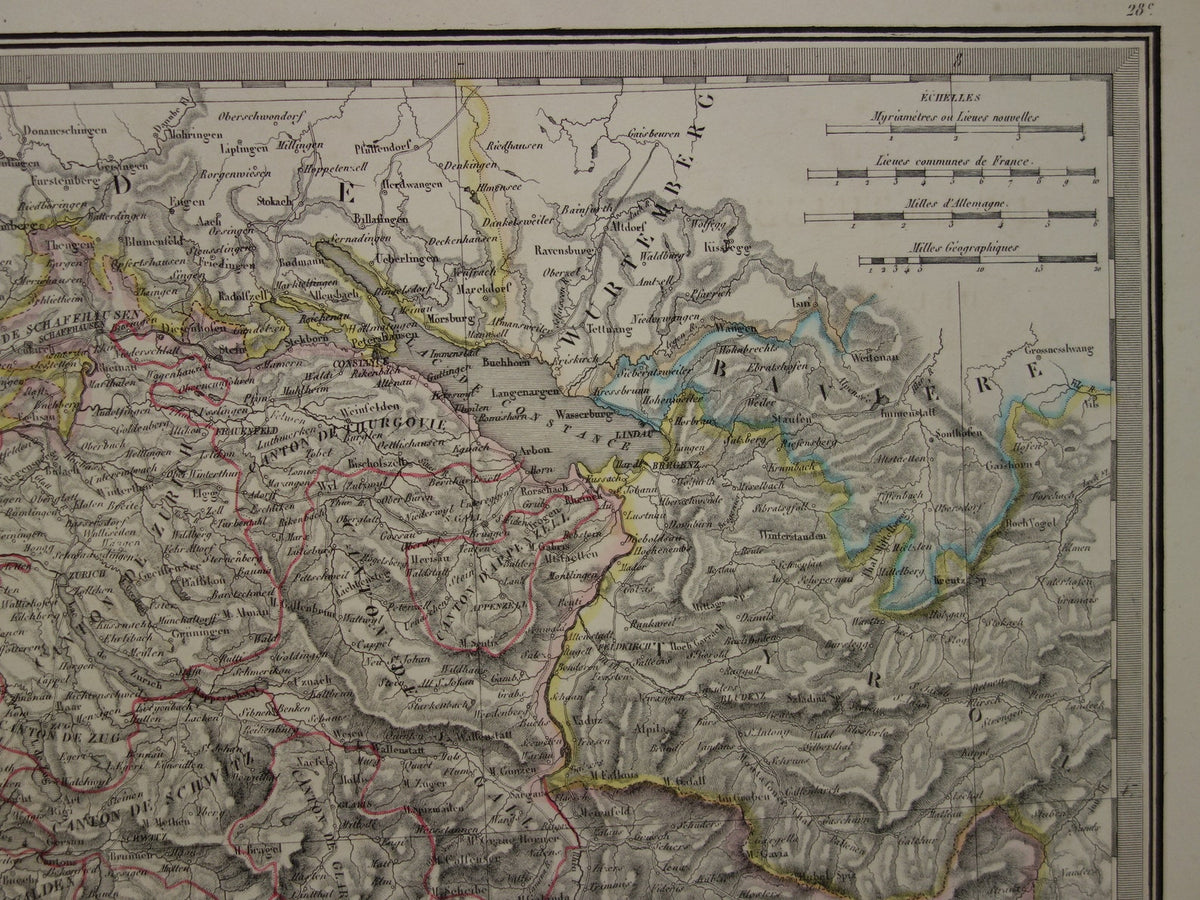 SWITZERLAND Large old map from 1851 original antique French map with date