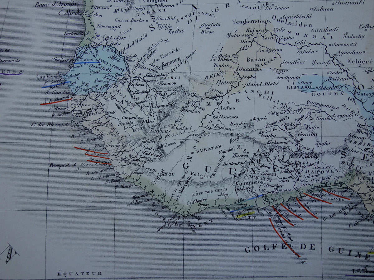 Large old map of Africa from 1876 Antique hand-colored map print of African continent