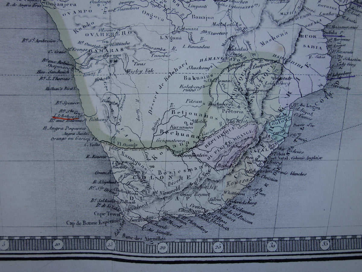 Large old map of Africa from 1876 Antique hand-colored map print of African continent