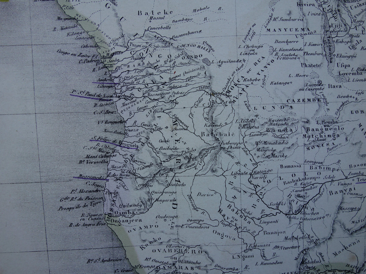 Large old map of Africa from 1876 Antique hand-colored map print of African continent