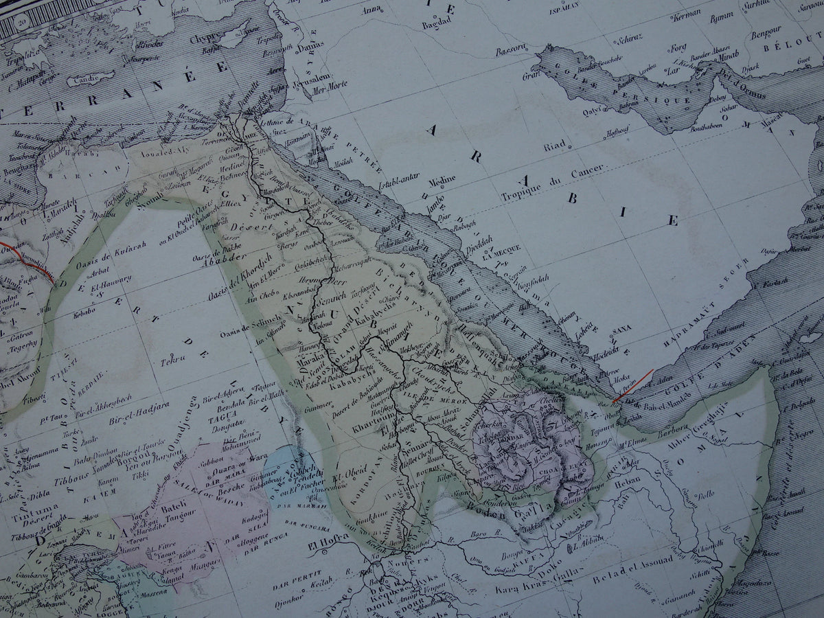 Large old map of Africa from 1876 Antique hand-colored map print of African continent