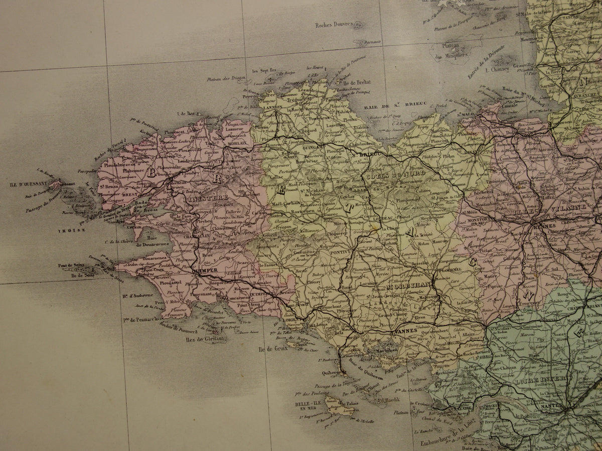 Very Large antique map of France 1883 original old map poster 106x140 cm Paris