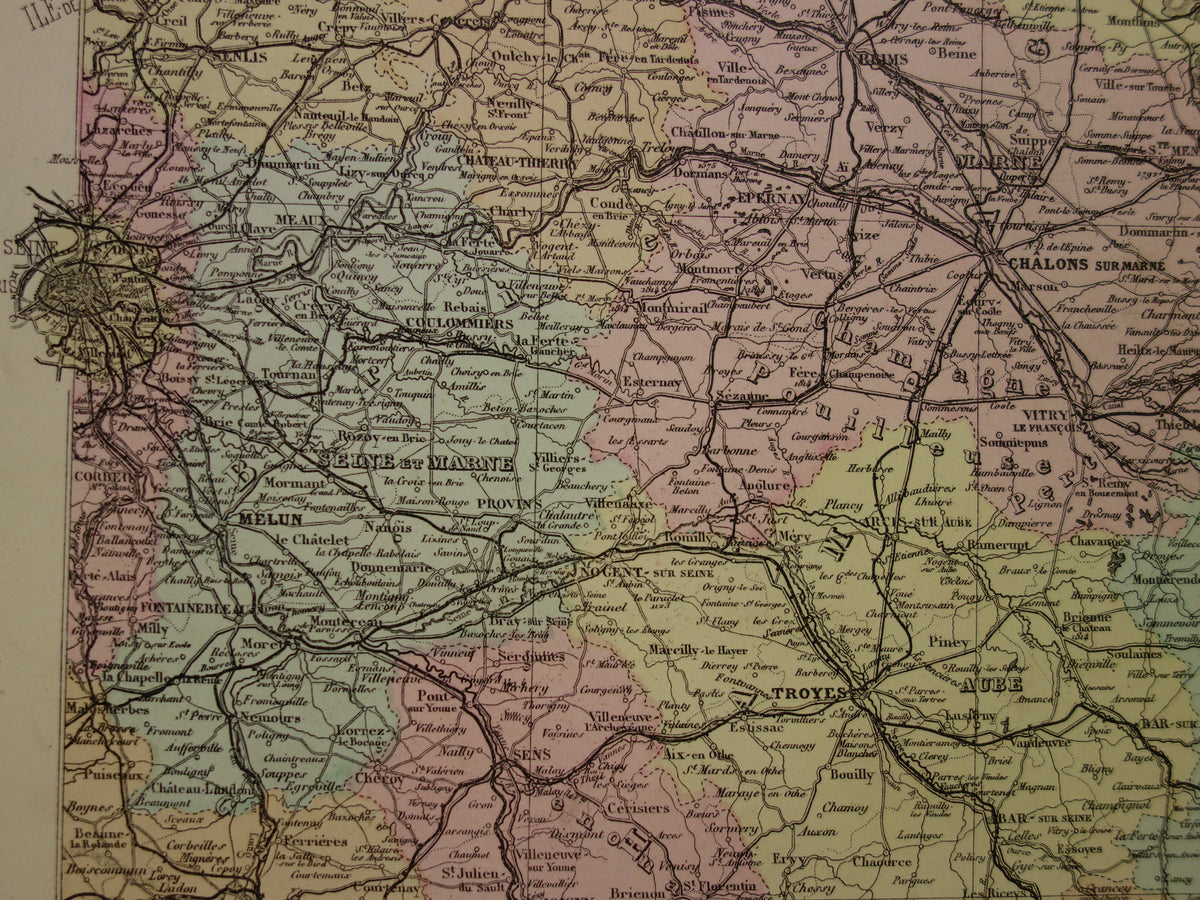 Very Large antique map of France 1883 original old map poster 106x140 cm Paris