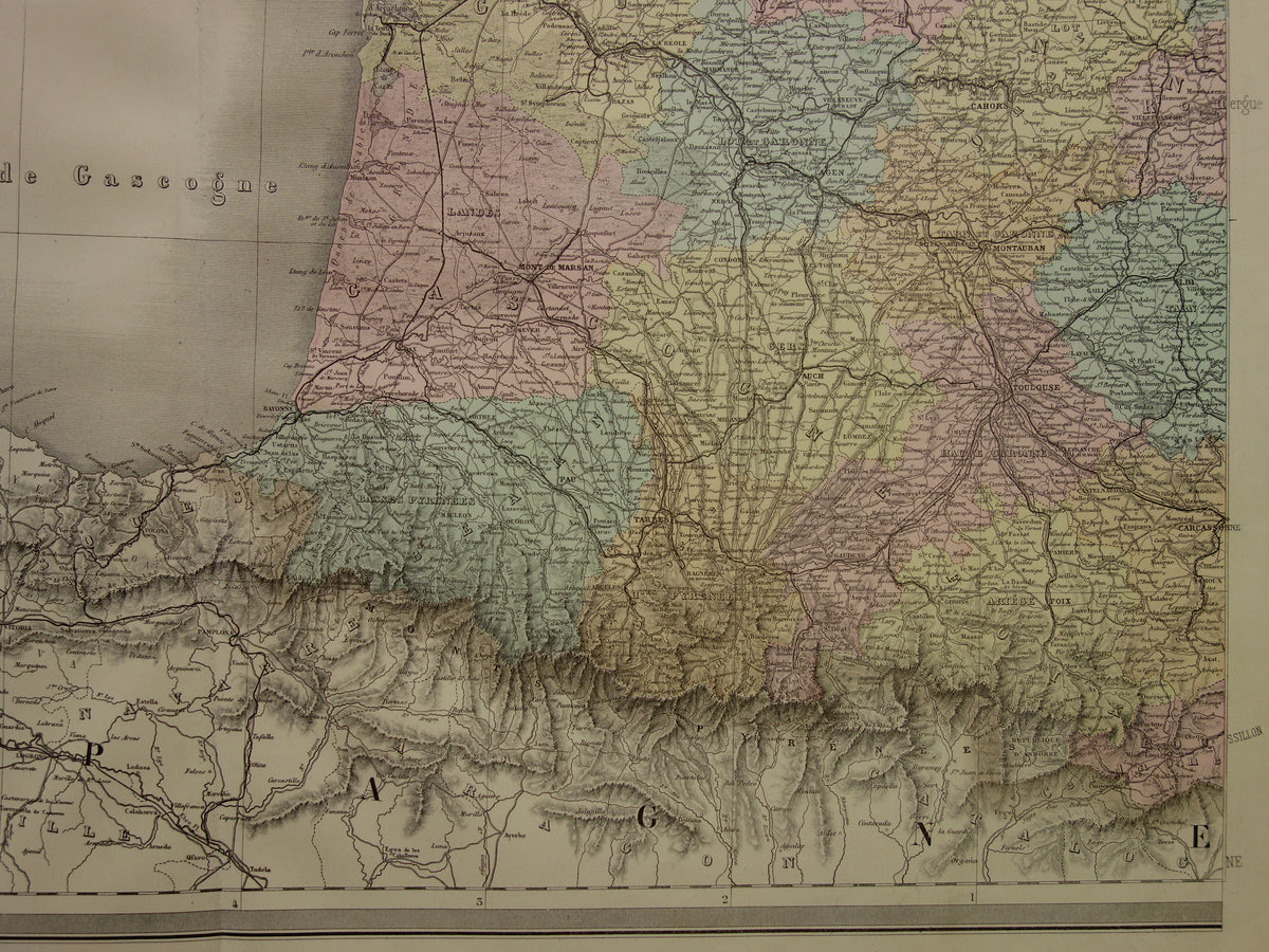 Very Large antique map of France 1883 original old map poster 106x140 cm Paris