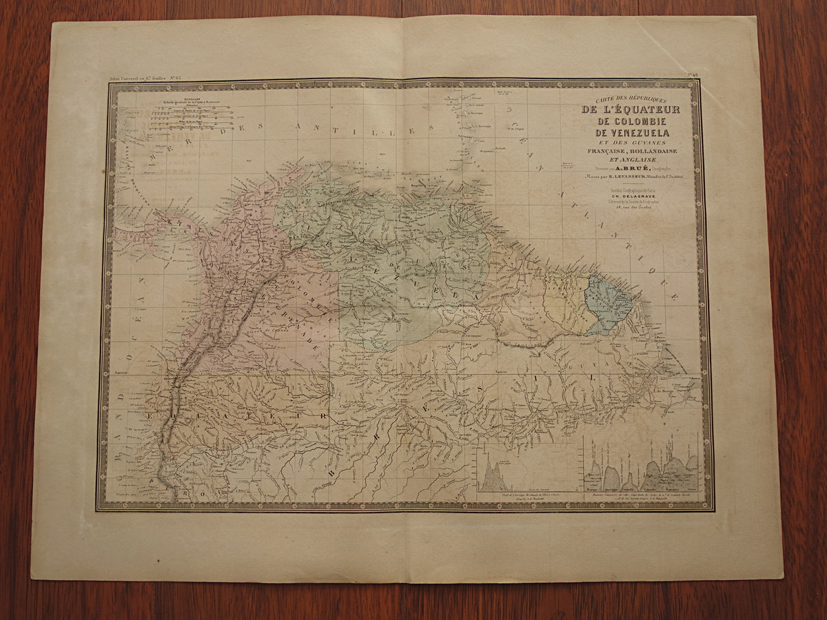 Oude kaart van Colombia Venezuela Suriname uit 1876 Grote originele antieke landkaart van de Ecuador Amazone rivier Brazilië