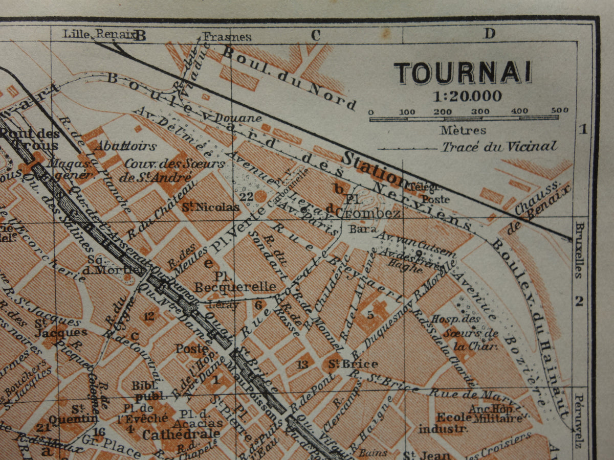 TOURNAI oude kaart van Doornik België uit 1914 kleine originele antieke plattegrond landkaart Tournai / Doornik