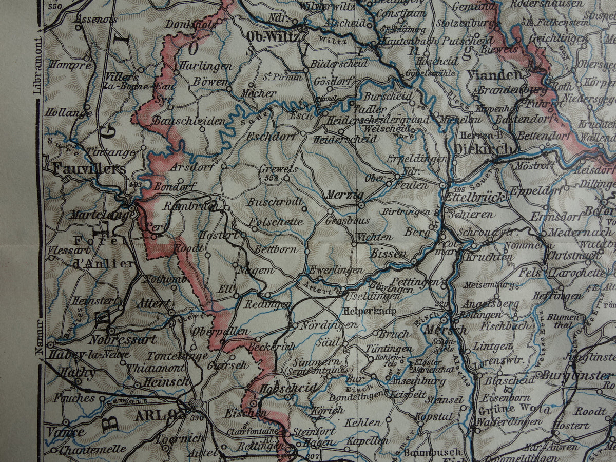 LUXEMBOURG old map of Luxembourg from 1914 small original antique map