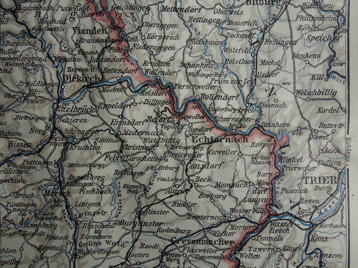 LUXEMBOURG old map of Luxembourg from 1914 small original antique map