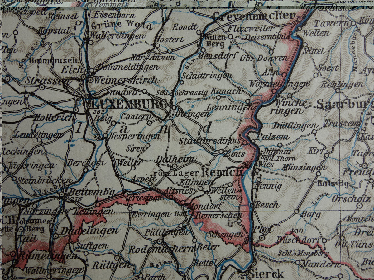 LUXEMBOURG old map of Luxembourg from 1914 small original antique map
