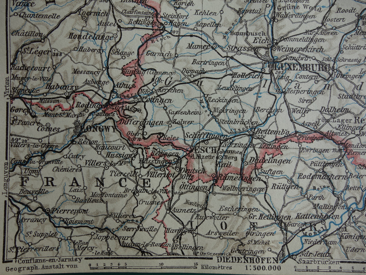 LUXEMBOURG old map of Luxembourg from 1914 small original antique map