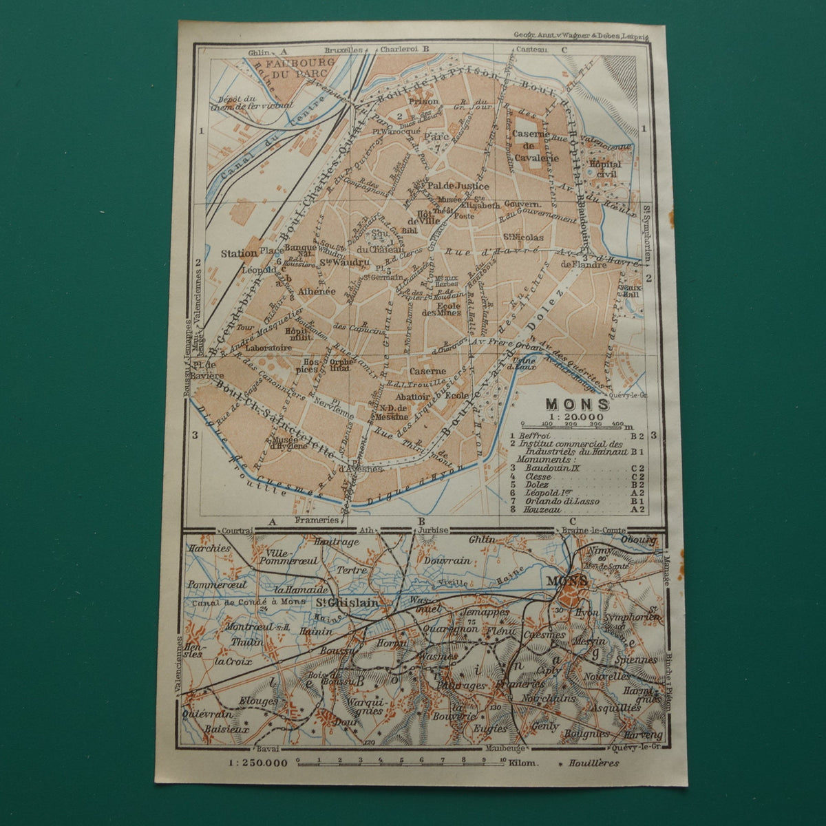 MONS old map of Bergen Belgium from 1914 small original antique map map Mons / Bergen