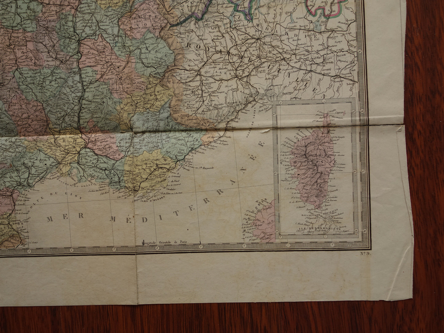 Large old French map of France WITH DAMAGE from 1876 original antique hand colored map poster