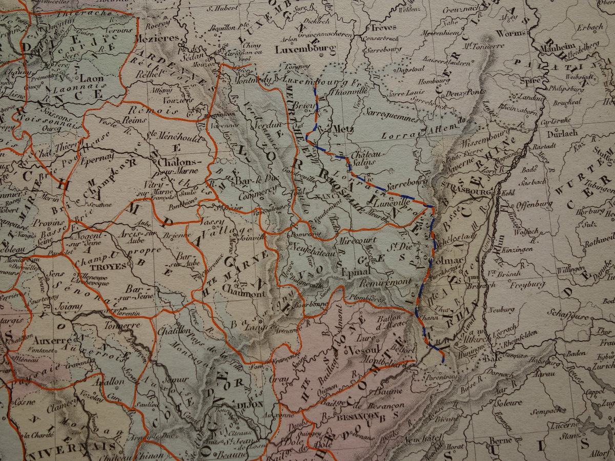 FRANKRIJK grote oude Franse kaart van Frankrijk in 1789 originele antieke handgekleurde landkaart poster start Franse Revolutie