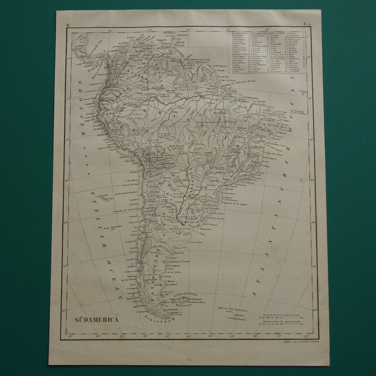 ZUID AMERIKA antieke kaart 170+ jaar oude landkaart van continent uit 1849 - originele vintage historische kaarten Brazilië Patagonië Suriname