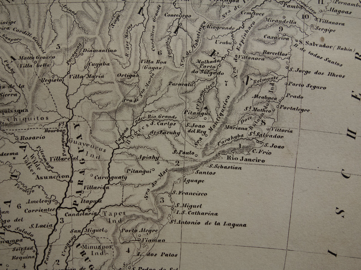 SOUTH AMERICA antique map 170+ year old map of continent from 1849 - original vintage historical maps Brazil Patagonia Suriname
