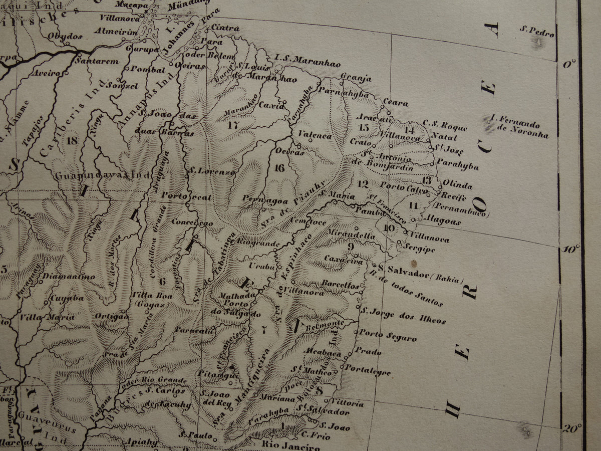 SOUTH AMERICA antique map 170+ year old map of continent from 1849 - original vintage historical maps Brazil Patagonia Suriname