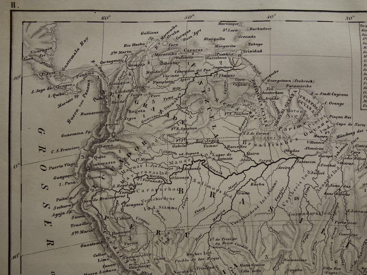 SOUTH AMERICA antique map 170+ year old map of continent from 1849 - original vintage historical maps Brazil Patagonia Suriname