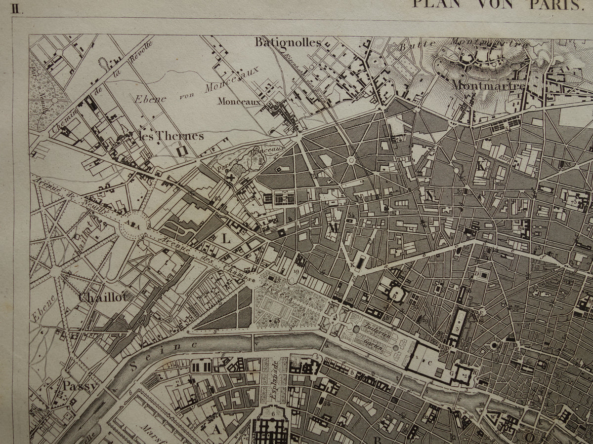 Oude plattegrond van Parijs 175+ jaar oude antieke kaart van Parijs uit 1849 originele vintage kaarten