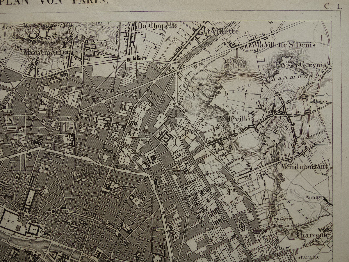 Oude plattegrond van Parijs 175+ jaar oude antieke kaart van Parijs uit 1849 originele vintage kaarten