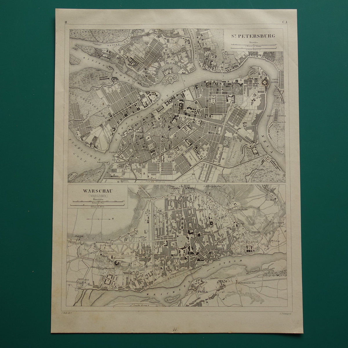 Warsaw and St Petersburg antique map 170+ year old map of Warsaw and St Petersburg from 1849 original vintage maps