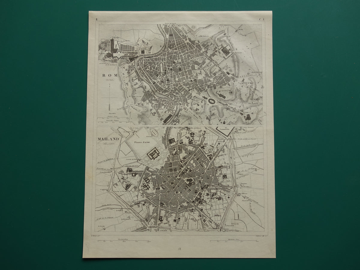 Rome and Milan Antique Map 170+ Year Old Map of Rome Milan Italy from 1849 - Original Vintage Historical Maps