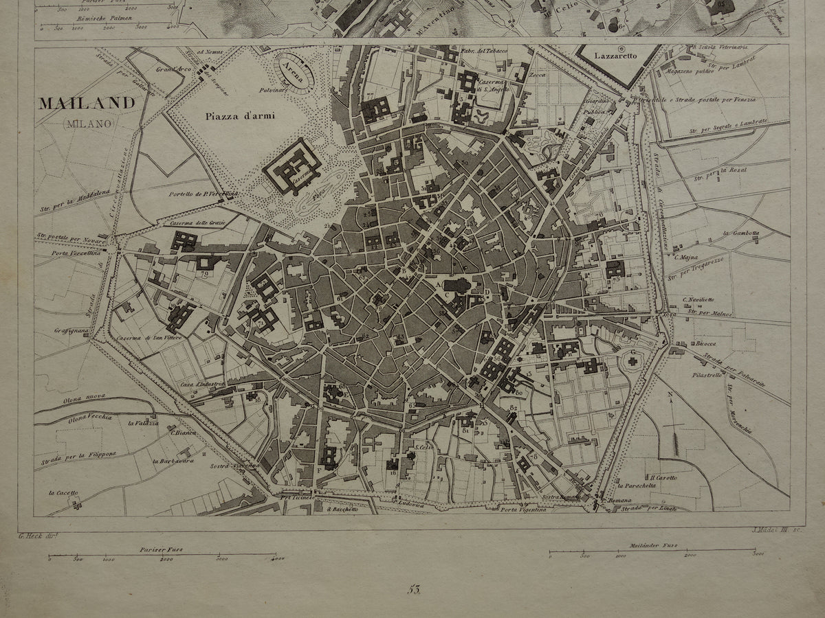 Rome and Milan Antique Map 170+ Year Old Map of Rome Milan Italy from 1849 - Original Vintage Historical Maps