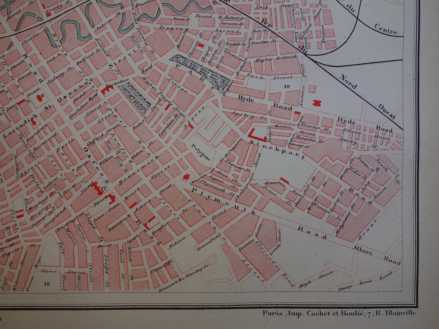 Manchester old map of Manchester Salford from 1877 original antique plan vintage maps