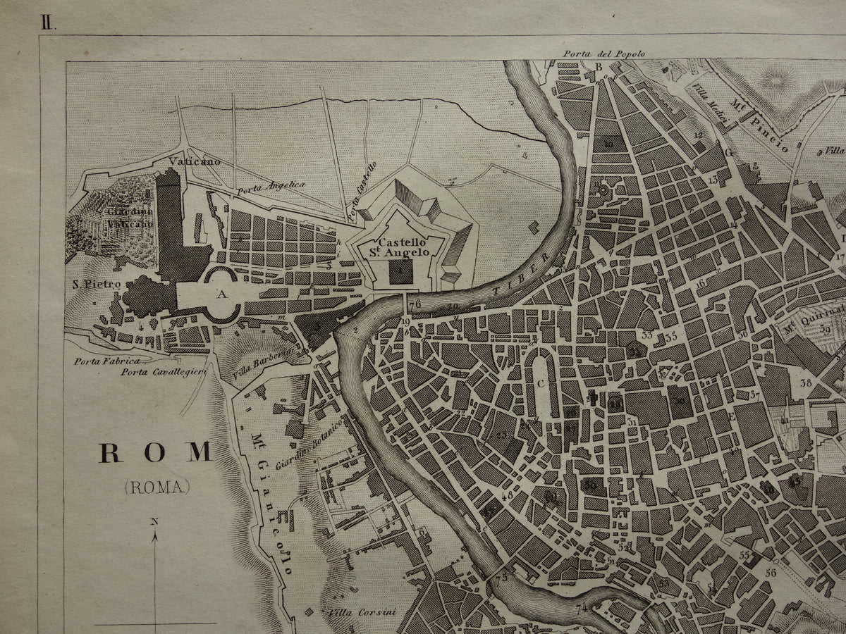 oude plattegrond rome uit 1849