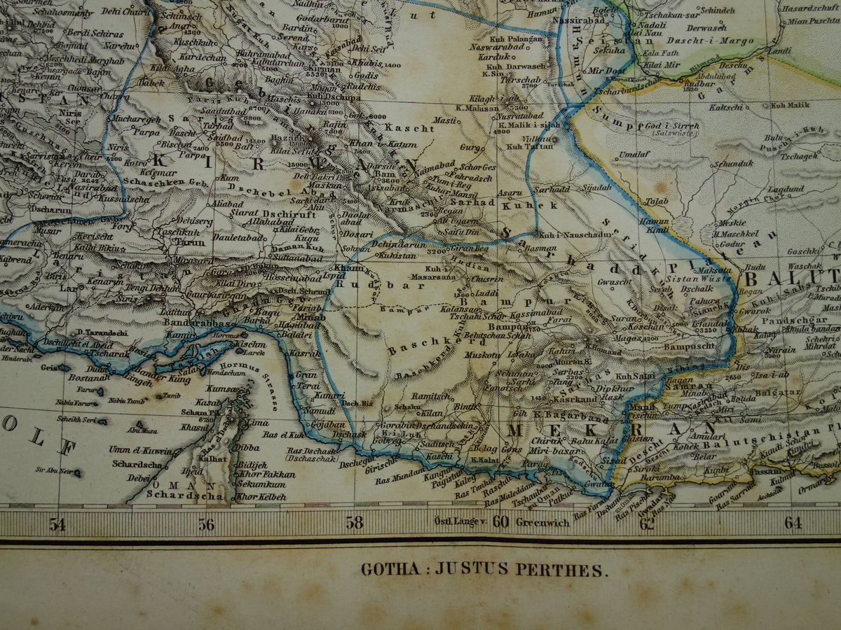 Oude kaart van IRAN uit 1884 Antieke handgekleurde landkaart Perzië Turkmenistan Kaukasus