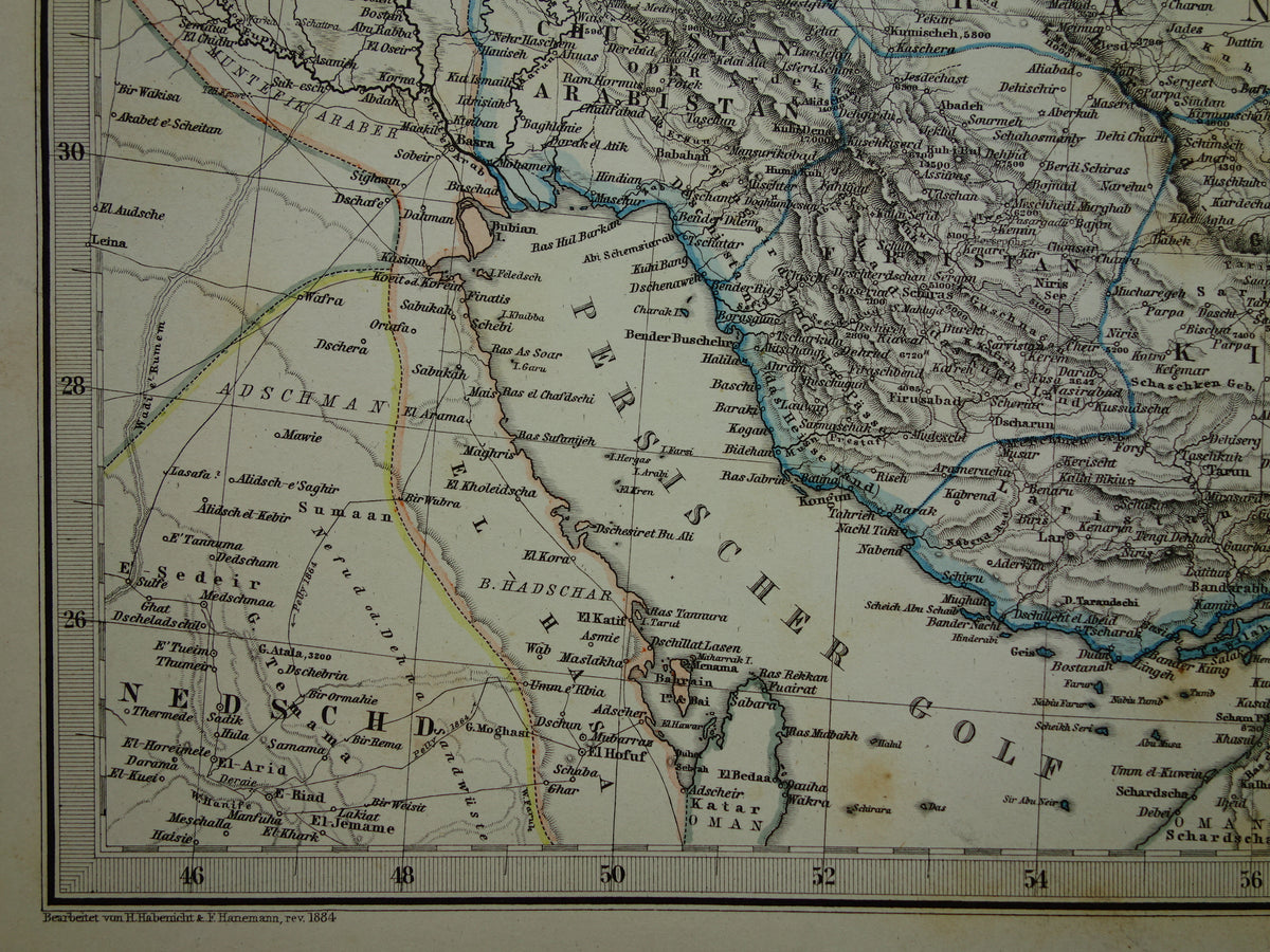 Oude kaart van IRAN uit 1884 Antieke handgekleurde landkaart Perzië Turkmenistan Kaukasus
