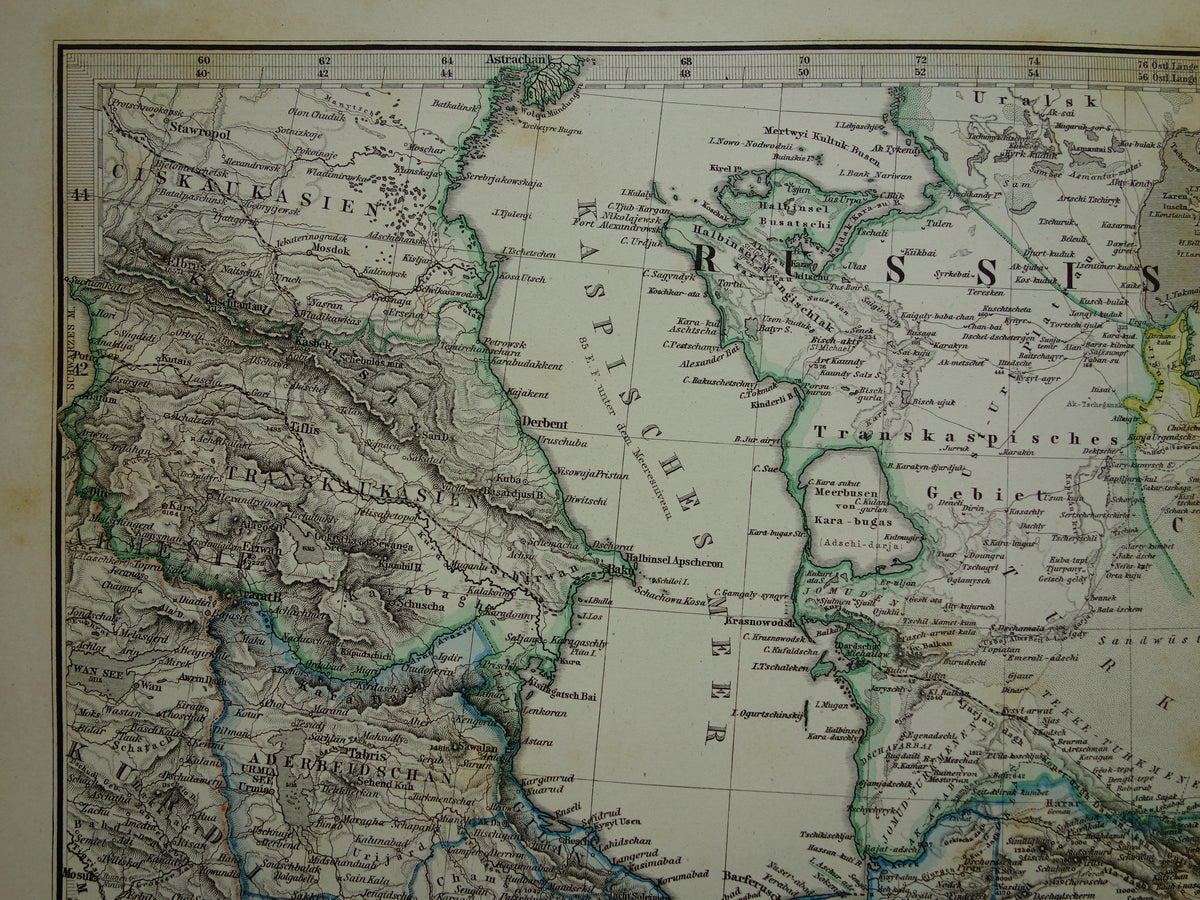 Oude kaart van IRAN uit 1884 Antieke handgekleurde landkaart Perzië Turkmenistan Kaukasus