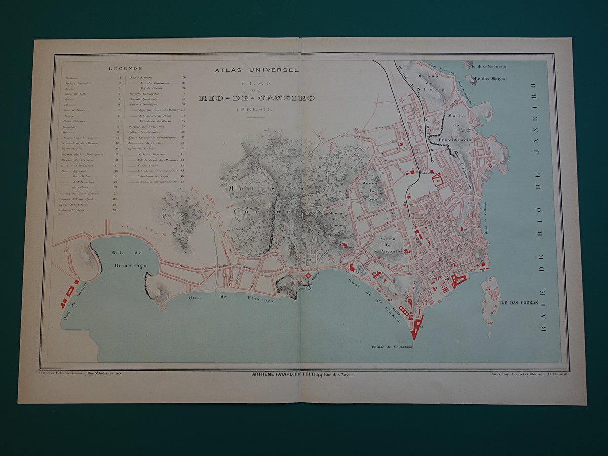 Rio de Janeiro oude kaart van Rio Brazilië uit 1877 originele antieke plattegrond vintage kaarten