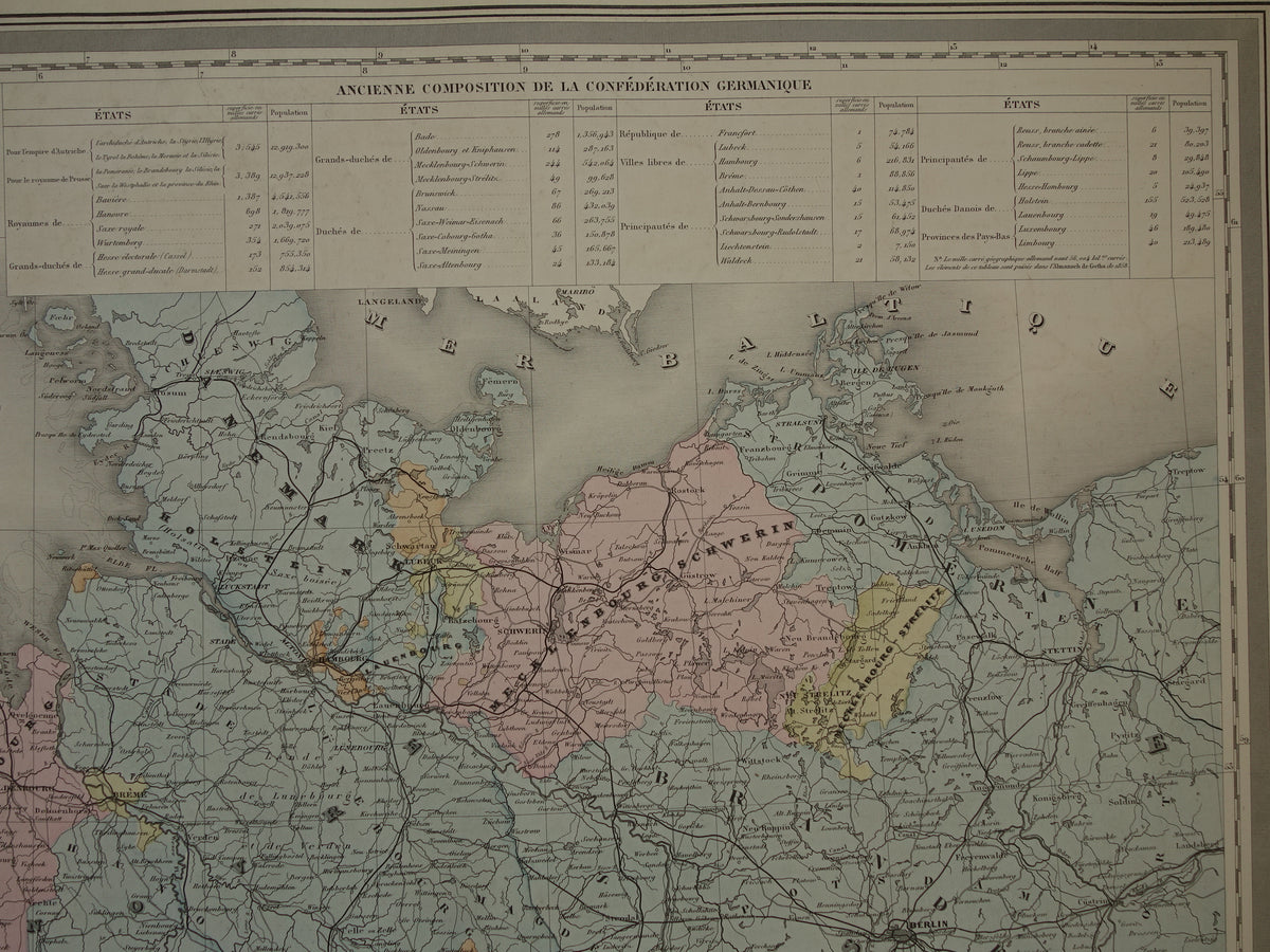 Oude kaart van DUITSLAND Grote landkaart uit 1880 originele antieke handgekleurde kaarten